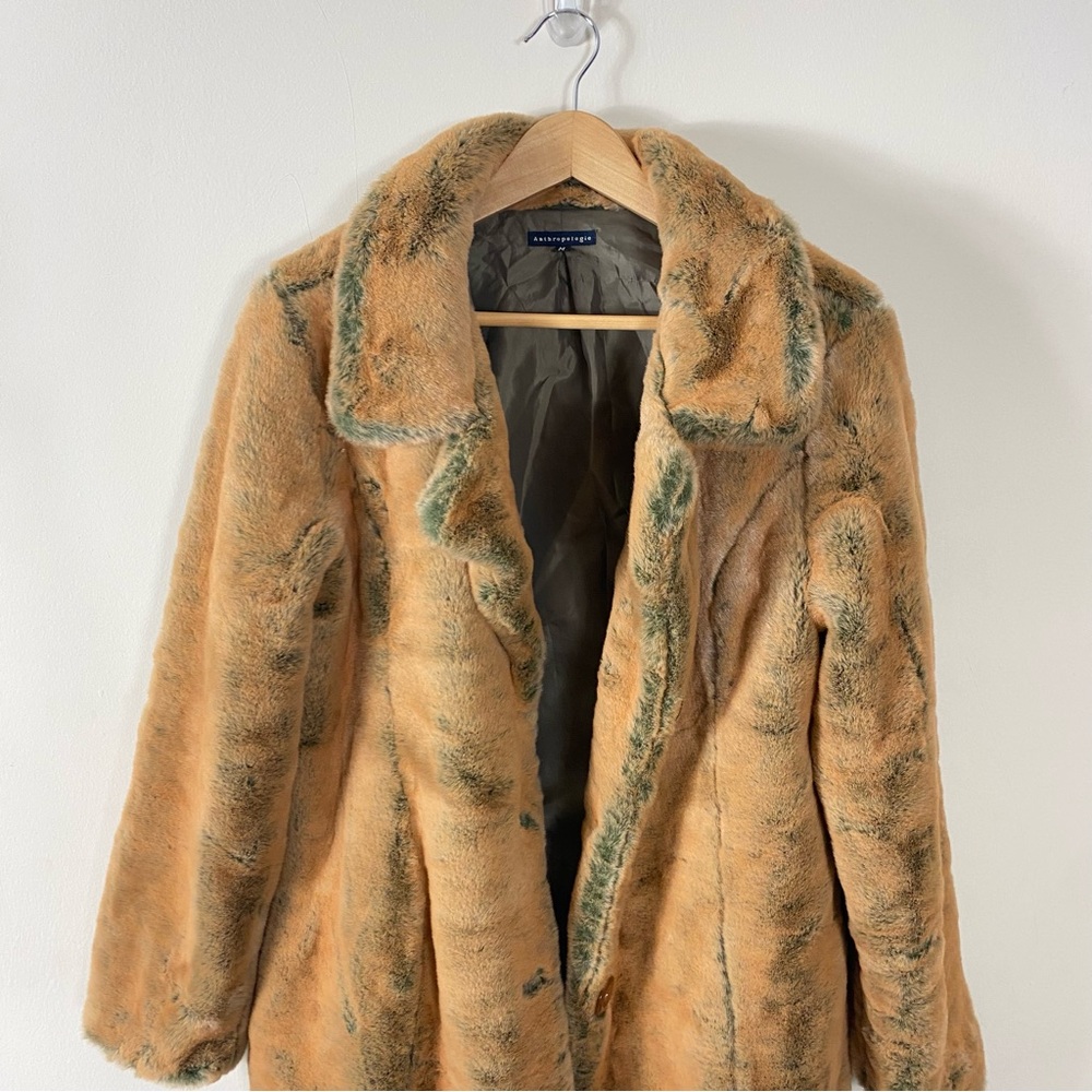 VINTAGE ANTHROPOLOGIE Oversized Faux Fur Coat Orange Brown with Gray hues - M - Picture 3 of 14
